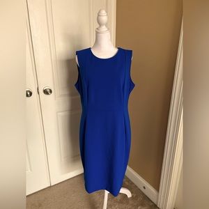 Calvin Klein Womens Round Neck Knee Length Sleeveless Pencil Dress Blue Size 12